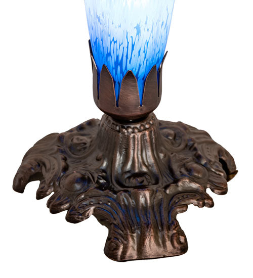 Meyda Lighting Tiffany Pond Lily 7" Mahogany Bronze Victorian Mini Table Lamp With Blue Shade Glass