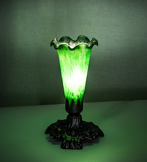 Meyda Lighting Tiffany Pond Lily 7" Mahogany Bronze Victorian Mini Table Lamp With Green Shade Glass
