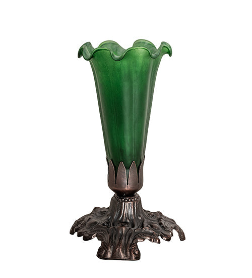 Meyda Lighting Tiffany Pond Lily 7" Mahogany Bronze Victorian Mini Table Lamp With Green Shade Glass