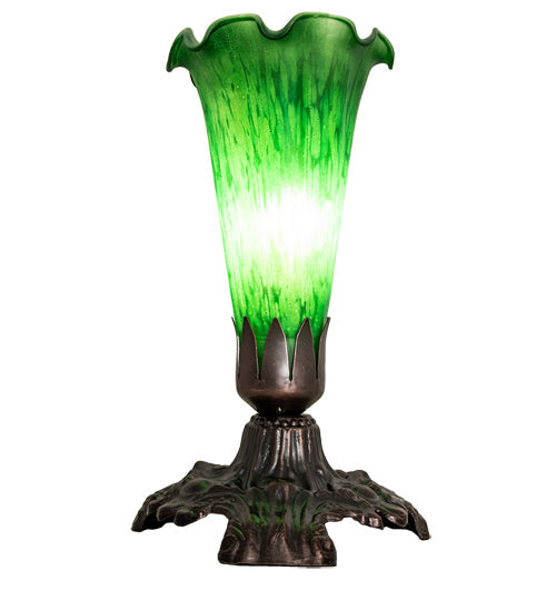 Meyda Lighting Tiffany Pond Lily 7" Mahogany Bronze Victorian Mini Table Lamp With Green Shade Glass