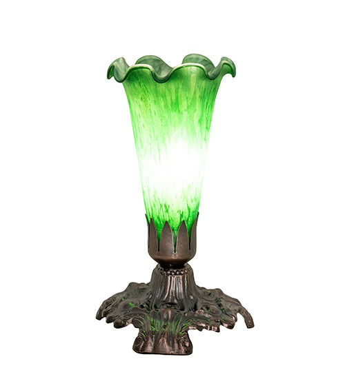 Meyda Lighting Tiffany Pond Lily 7" Mahogany Bronze Victorian Mini Table Lamp With Green Shade Glass