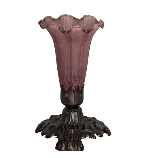 Meyda Lighting Tiffany Pond Lily 7" Mahogany Bronze Victorian Mini Table Lamp With Lavender Shade Glass