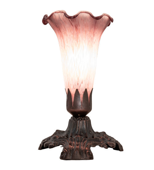 Meyda Lighting Tiffany Pond Lily 7" Mahogany Bronze Victorian Mini Table Lamp With Lavender Shade Glass