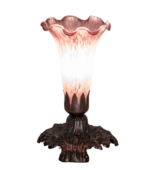 Meyda Lighting Tiffany Pond Lily 7" Mahogany Bronze Victorian Mini Table Lamp With Lavender Shade Glass