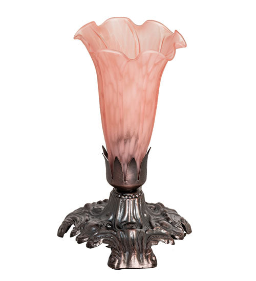 Meyda Lighting Tiffany Pond Lily 7" Mahogany Bronze Victorian Mini Table Lamp With Pink Shade Glass