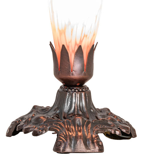 Meyda Lighting Tiffany Pond Lily 7" Mahogany Bronze Victorian Mini Table Lamp With Pink Shade Glass