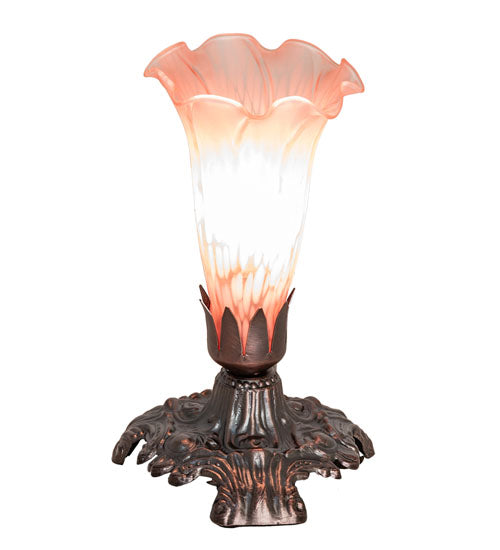 Meyda Lighting Tiffany Pond Lily 7" Mahogany Bronze Victorian Mini Table Lamp With Pink Shade Glass