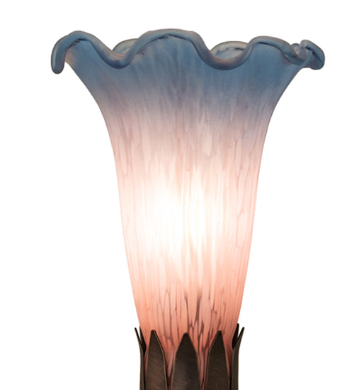 Meyda Lighting Tiffany Pond Lily 7" Mahogany Bronze Victorian Mini Table Lamp With Pink and Blue Shade Glass
