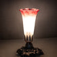 Meyda Lighting Tiffany Pond Lily 7" Mahogany Bronze Victorian Mini Table Lamp With Pink and White Shade Glass