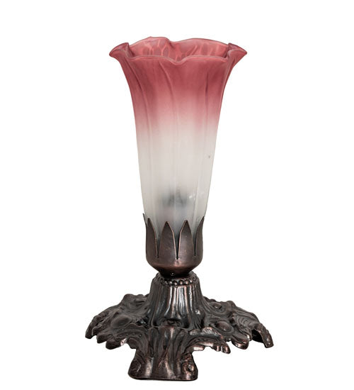 Meyda Lighting Tiffany Pond Lily 7" Mahogany Bronze Victorian Mini Table Lamp With Pink and White Shade Glass