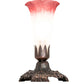 Meyda Lighting Tiffany Pond Lily 7" Mahogany Bronze Victorian Mini Table Lamp With Pink and White Shade Glass