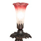 Meyda Lighting Tiffany Pond Lily 7" Mahogany Bronze Victorian Mini Table Lamp With Pink and White Shade Glass