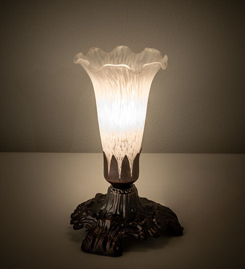 Meyda Lighting Tiffany Pond Lily 7" Mahogany Bronze Victorian Mini Table Lamp With White Shade Glass