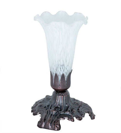 Meyda Lighting Tiffany Pond Lily 7" Mahogany Bronze Victorian Mini Table Lamp With White Shade Glass