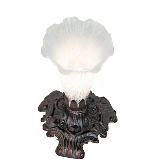 Meyda Lighting Tiffany Pond Lily 7" Mahogany Bronze Victorian Mini Table Lamp With White Shade Glass