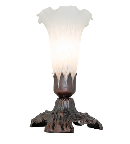 Meyda Lighting Tiffany Pond Lily 7" Mahogany Bronze Victorian Mini Table Lamp With White Shade Glass