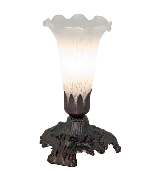 Meyda Lighting Tiffany Pond Lily 7" Mahogany Bronze Victorian Mini Table Lamp With White Shade Glass