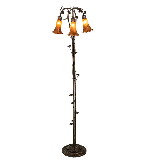 Meyda Lighting Tiffany Pond Lily 71881 58" 3-Light Mahogany Bronze Floor Lamp With Amber Shade Glass