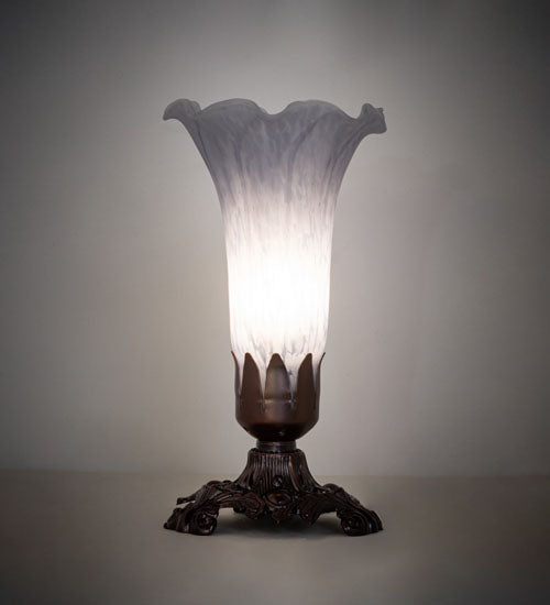 Meyda Lighting Tiffany Pond Lily 8" Mahogany Bronze Accent Table Lamp With Gray Shade Glass