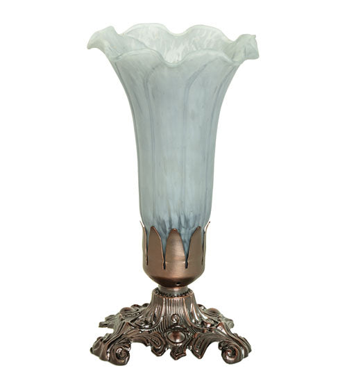 Meyda Lighting Tiffany Pond Lily 8" Mahogany Bronze Accent Table Lamp With Gray Shade Glass