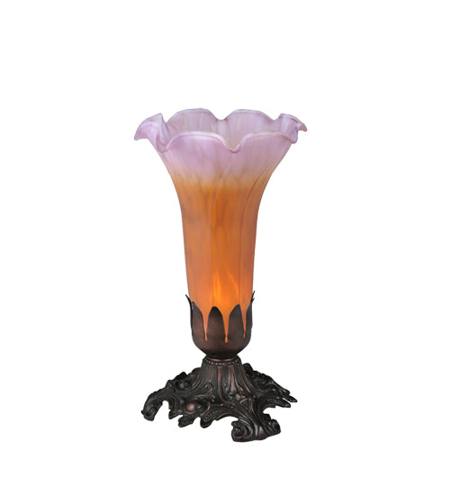 Meyda Lighting Tiffany Pond Lily 8" Mahogany Bronze Table Lamp With Amber & Purple Shade Glass