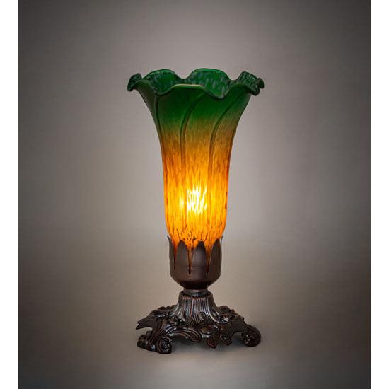 Meyda Lighting Tiffany Pond Lily 8" Mahogany Bronze Victorian Accent Table Lamp With Amber & Green Shade Glass