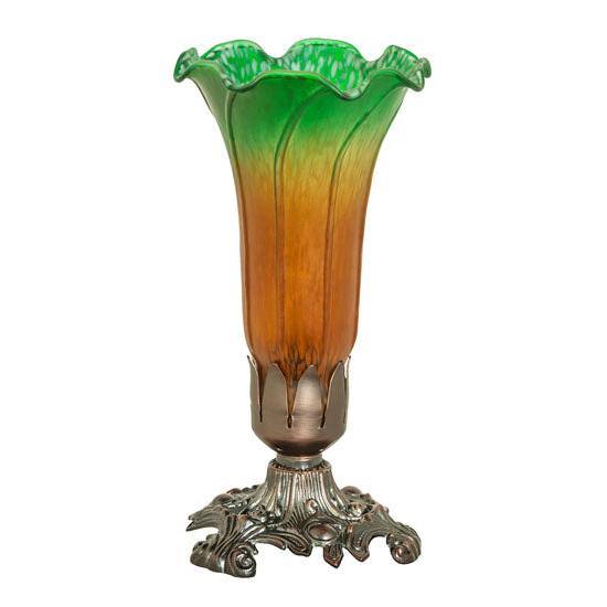 Meyda Lighting Tiffany Pond Lily 8" Mahogany Bronze Victorian Accent Table Lamp With Amber & Green Shade Glass