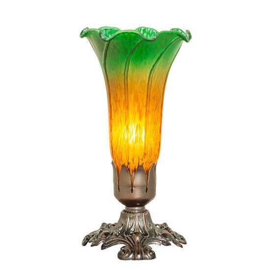 Meyda Lighting Tiffany Pond Lily 8" Mahogany Bronze Victorian Accent Table Lamp With Amber & Green Shade Glass