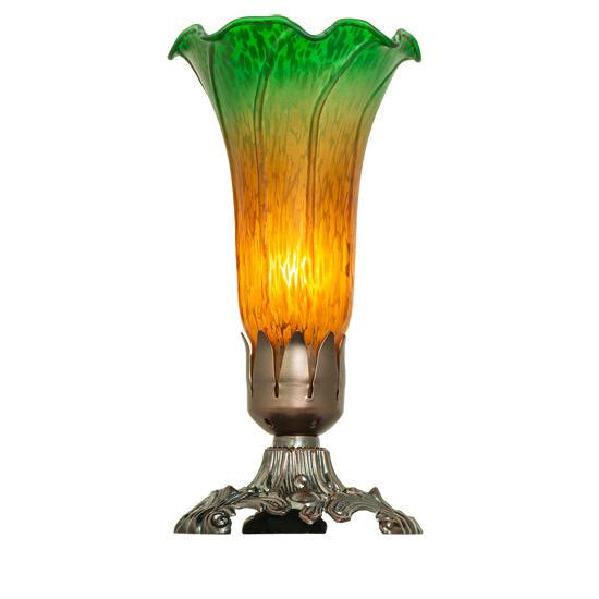 Meyda Lighting Tiffany Pond Lily 8" Mahogany Bronze Victorian Accent Table Lamp With Amber & Green Shade Glass