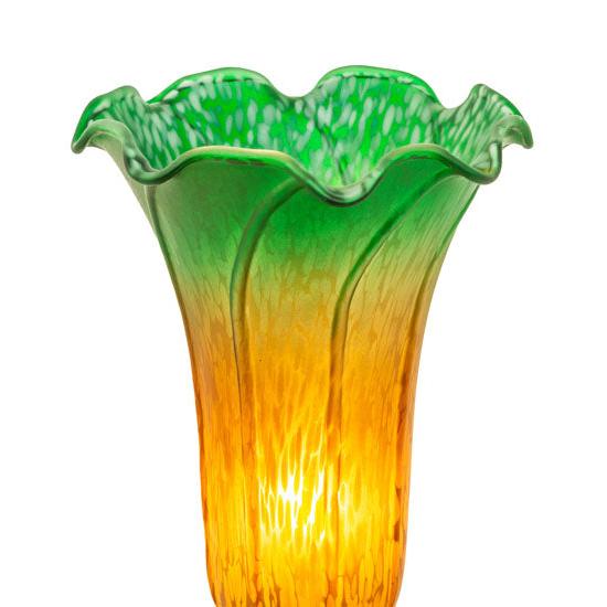 Meyda Lighting Tiffany Pond Lily 8" Mahogany Bronze Victorian Accent Table Lamp With Amber & Green Shade Glass