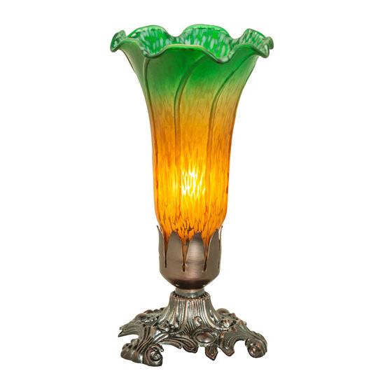Meyda Lighting Tiffany Pond Lily 8" Mahogany Bronze Victorian Accent Table Lamp With Amber & Green Shade Glass