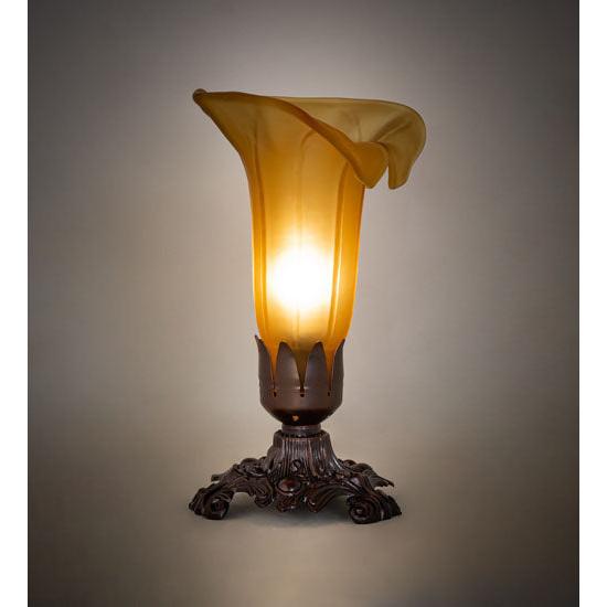 Meyda Lighting Tiffany Pond Lily 8" Mahogany Bronze Victorian Accent Table Lamp With Light Amber Shade Glass