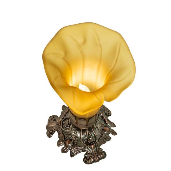 Meyda Lighting Tiffany Pond Lily 8" Mahogany Bronze Victorian Accent Table Lamp With Light Amber Shade Glass