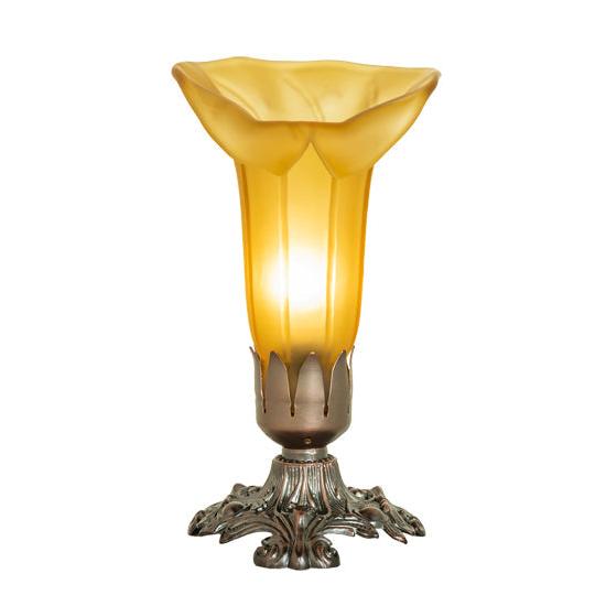 Meyda Lighting Tiffany Pond Lily 8" Mahogany Bronze Victorian Accent Table Lamp With Light Amber Shade Glass