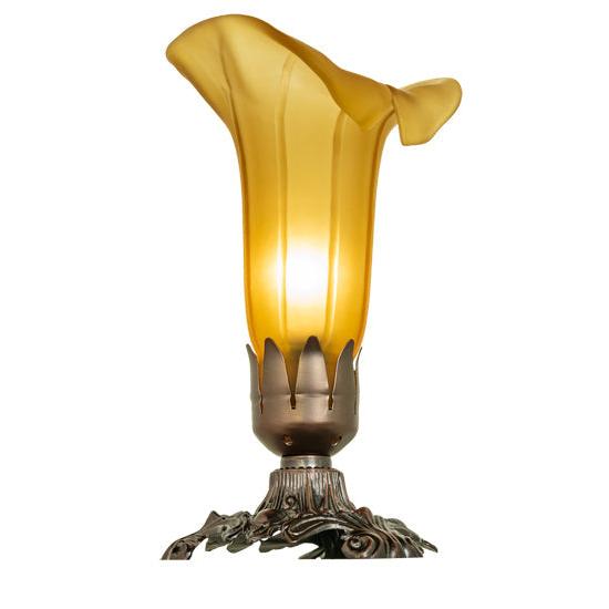 Meyda Lighting Tiffany Pond Lily 8" Mahogany Bronze Victorian Accent Table Lamp With Light Amber Shade Glass