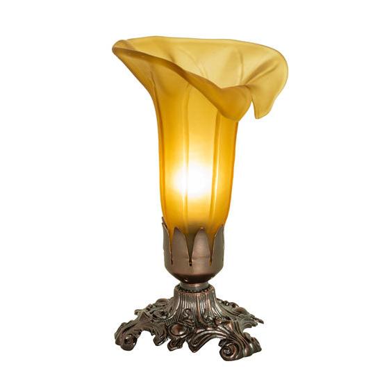 Meyda Lighting Tiffany Pond Lily 8" Mahogany Bronze Victorian Accent Table Lamp With Light Amber Shade Glass