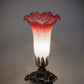 Meyda Lighting Tiffany Pond Lily 8" Mahogany Bronze Victorian Accent Table Lamp With Pink and White Shade Glass