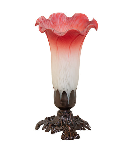 Meyda Lighting Tiffany Pond Lily 8" Mahogany Bronze Victorian Accent Table Lamp With Pink and White Shade Glass