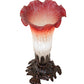 Meyda Lighting Tiffany Pond Lily 8" Mahogany Bronze Victorian Accent Table Lamp With Pink and White Shade Glass