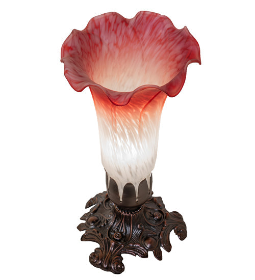 Meyda Lighting Tiffany Pond Lily 8" Mahogany Bronze Victorian Accent Table Lamp With Pink and White Shade Glass