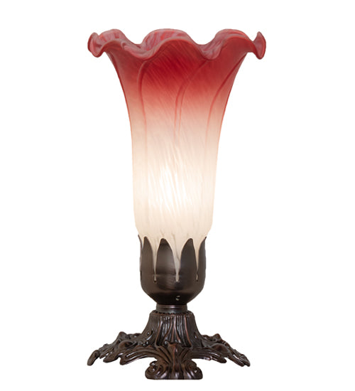 Meyda Lighting Tiffany Pond Lily 8" Mahogany Bronze Victorian Accent Table Lamp With Pink and White Shade Glass