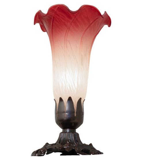 Meyda Lighting Tiffany Pond Lily 8" Mahogany Bronze Victorian Accent Table Lamp With Pink and White Shade Glass