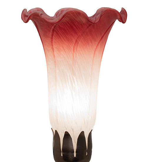 Meyda Lighting Tiffany Pond Lily 8" Mahogany Bronze Victorian Accent Table Lamp With Pink and White Shade Glass