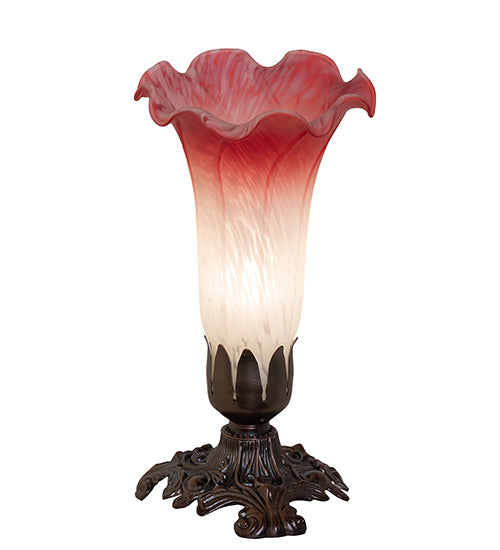 Meyda Lighting Tiffany Pond Lily 8" Mahogany Bronze Victorian Accent Table Lamp With Pink and White Shade Glass