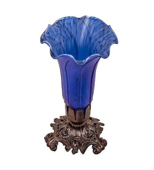 Meyda Lighting Tiffany Pond Lily 8" Mahogany Bronze Victorian Table Lamp With Blue Shade Glass