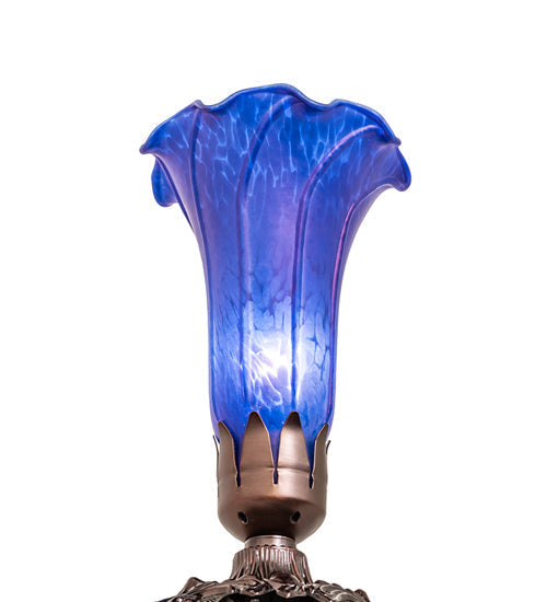 Meyda Lighting Tiffany Pond Lily 8" Mahogany Bronze Victorian Table Lamp With Blue Shade Glass