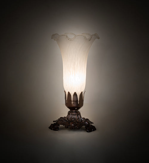 Meyda Lighting Tiffany Pond Lily 8" Mahogany Bronze Victorian Table Lamp With White Shade Glass