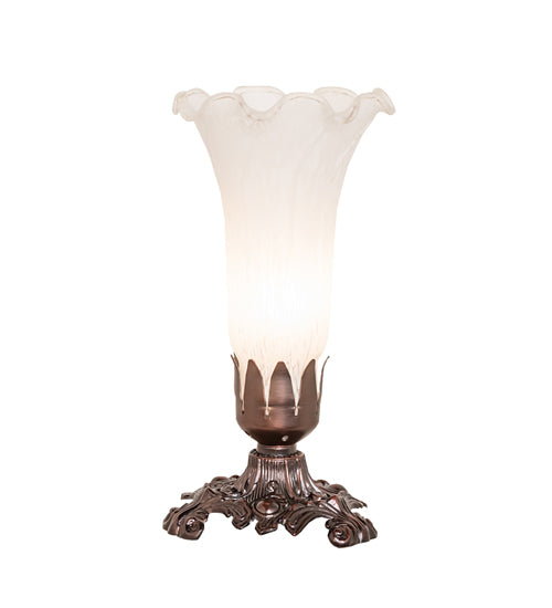 Meyda Lighting Tiffany Pond Lily 8" Mahogany Bronze Victorian Table Lamp With White Shade Glass