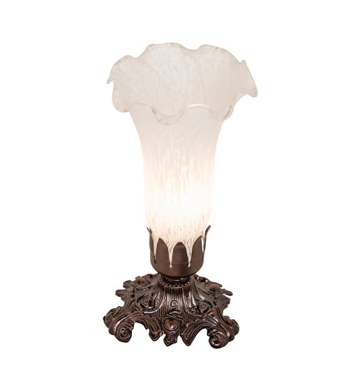 Meyda Lighting Tiffany Pond Lily 8" Mahogany Bronze Victorian Table Lamp With White Shade Glass