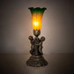 Meyda Lighting Tiffany Pond Lily Amber/Green 13" Antique Brass Twin Cherub Table Lamp With Amber & Green Shade Glass